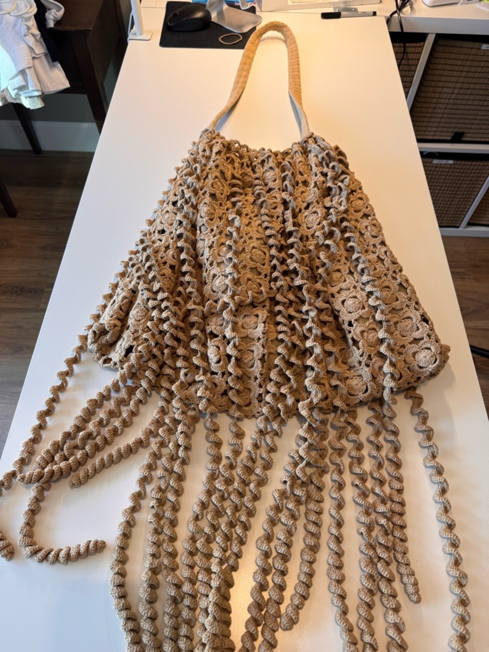 Rebecca Taylor Crochet Floral Tote in Natural Tan